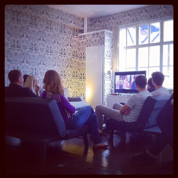 Guys in the #office watching a beautifully shot #wedding video of a colleague.
