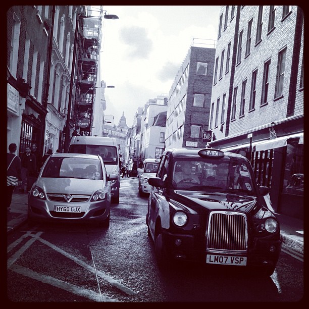 #london #black #cab #soho #street #bw