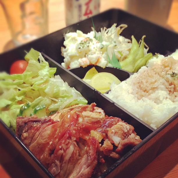 Cheap + cheerful. #bento box at a regular #japanese. #soho #lunch #asian