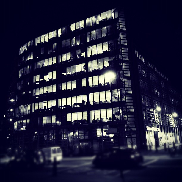 #office #night #london #city #bw