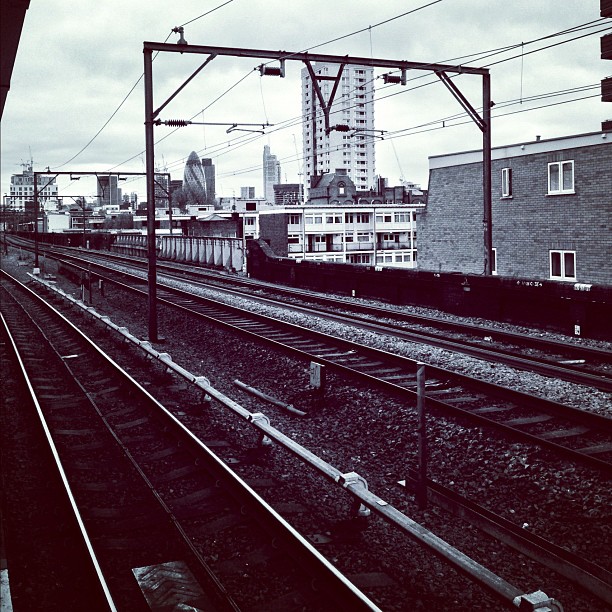 #london #city at the distance. #road #railroad #bw