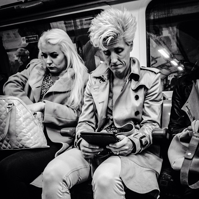 Two Blondes. #dblportrait #londonunderground #tube #underground #iphoneonly #london#londonpop #london_only #ig_uk #ig_london #bnw_city #bnw_london #bw #bnw #blackandwhite #street #streetphoto #streetphotography #streetphotography_bw #igerslondon #igers_london
