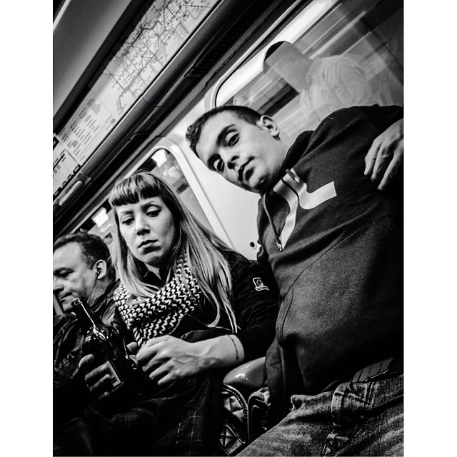 I've just spent some quality time with this couple on the train. Pic.1#london#londonpop #london_only #ig_uk #ig_london #bnw_city #bnw_london #bw #bnw #blackandwhite #igerslondon #igers_london #street #streetphoto #streetphotography #streetphotography_bw #tube #underground #londonunderground #iphoneonly