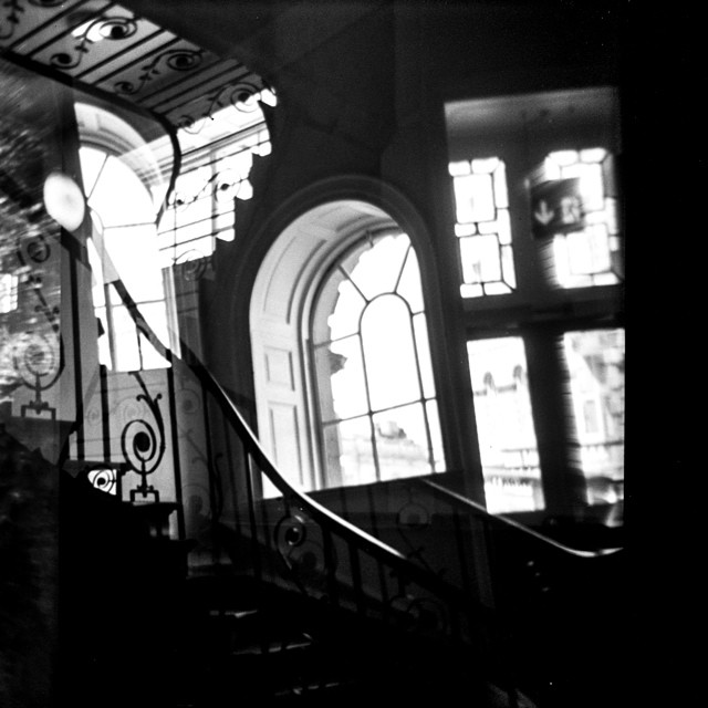 Windows & Staircases#holga #multipleexposures #shotonfilm #film #filmcamera #120mm #lomography #lomo #bnw #bnw_city #bnw_london #surreal #surrealism #window #staircase #london #londonpop #london_only
